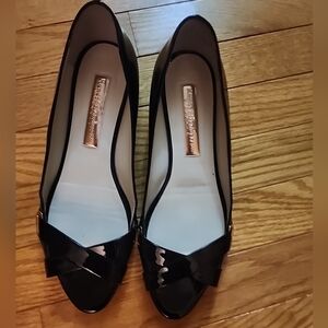 RUPERT SANDERSON PEEP TOE LOW HEEL SHOES